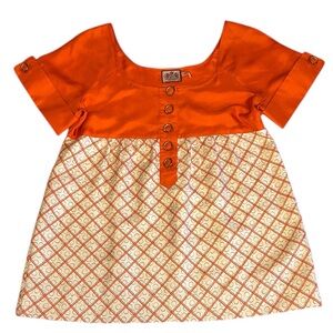 Juicy Couture Y2K 100% Silk Babydoll Orange and White Blouse Button Accents sz M